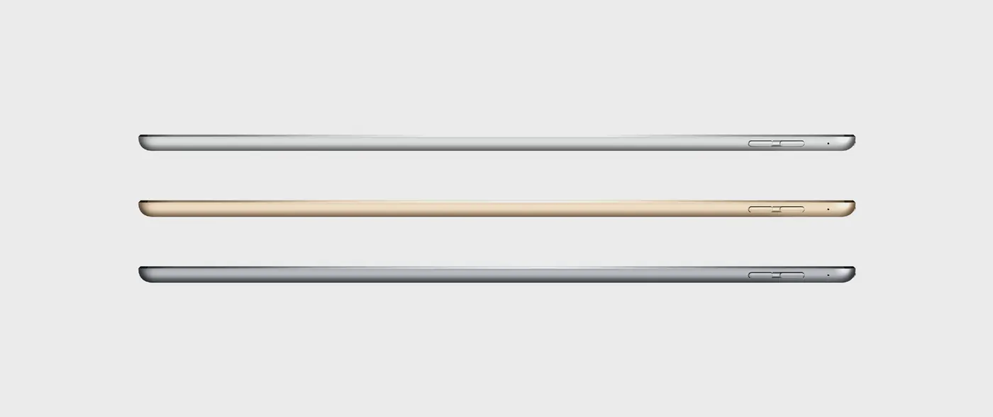 The original iPad Pro in three finishes, edge on