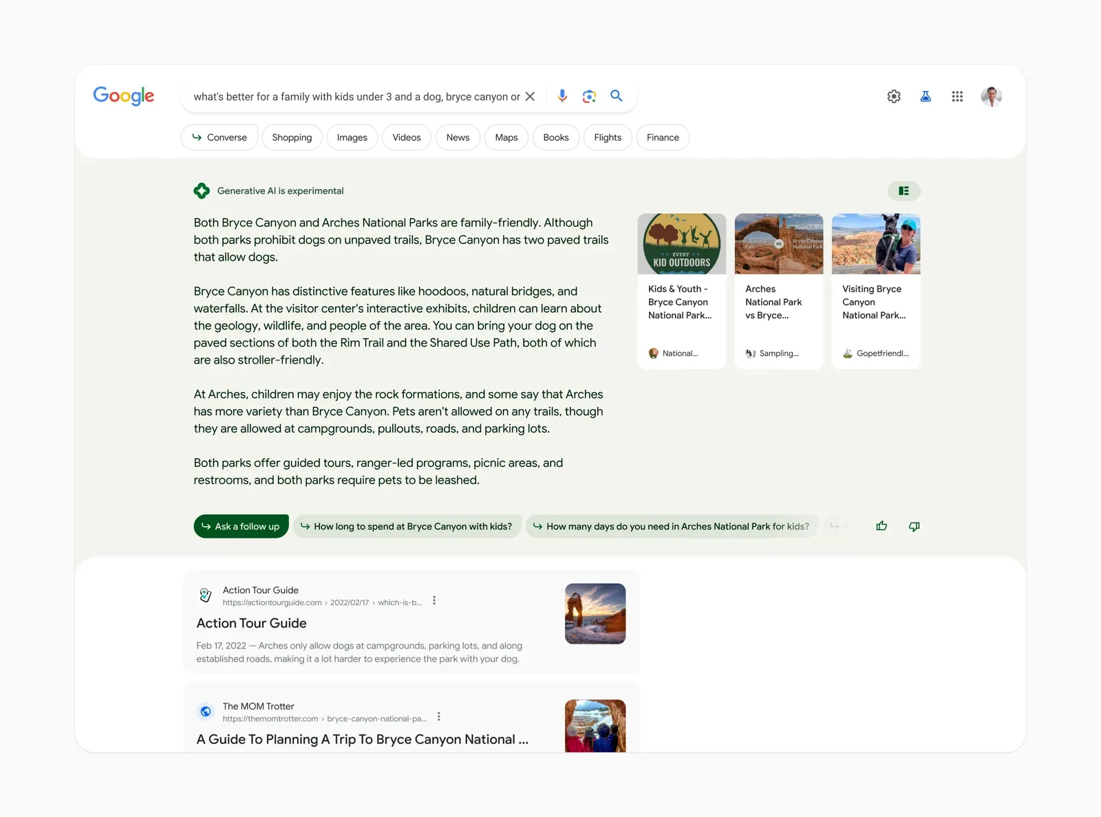 SGE comparing two national parks for young kids and a dog